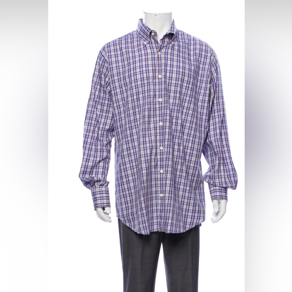 Men's purple and multicolor Peter Millar woven shirt with button down collar